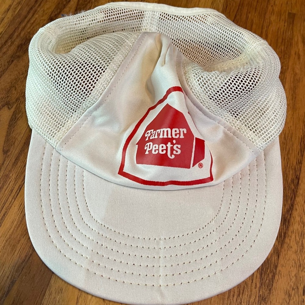 Farmer Peet's Trucker Hat Vintage Mesh Snapback White Red Logo Mens OSFM OS
